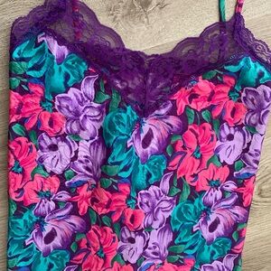 Vintage Kasara Purple Floral Lace Chemise Slip Dress